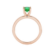 Round-cut emerald green gemstone solitaire ring in a rose gold surprise diamond setting.