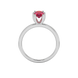 Oval cut raspberry red gemstone ring, white gold six prong setting.