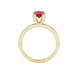 Oval cut raspberry red gemstone ring, yellow gold six prong setting.