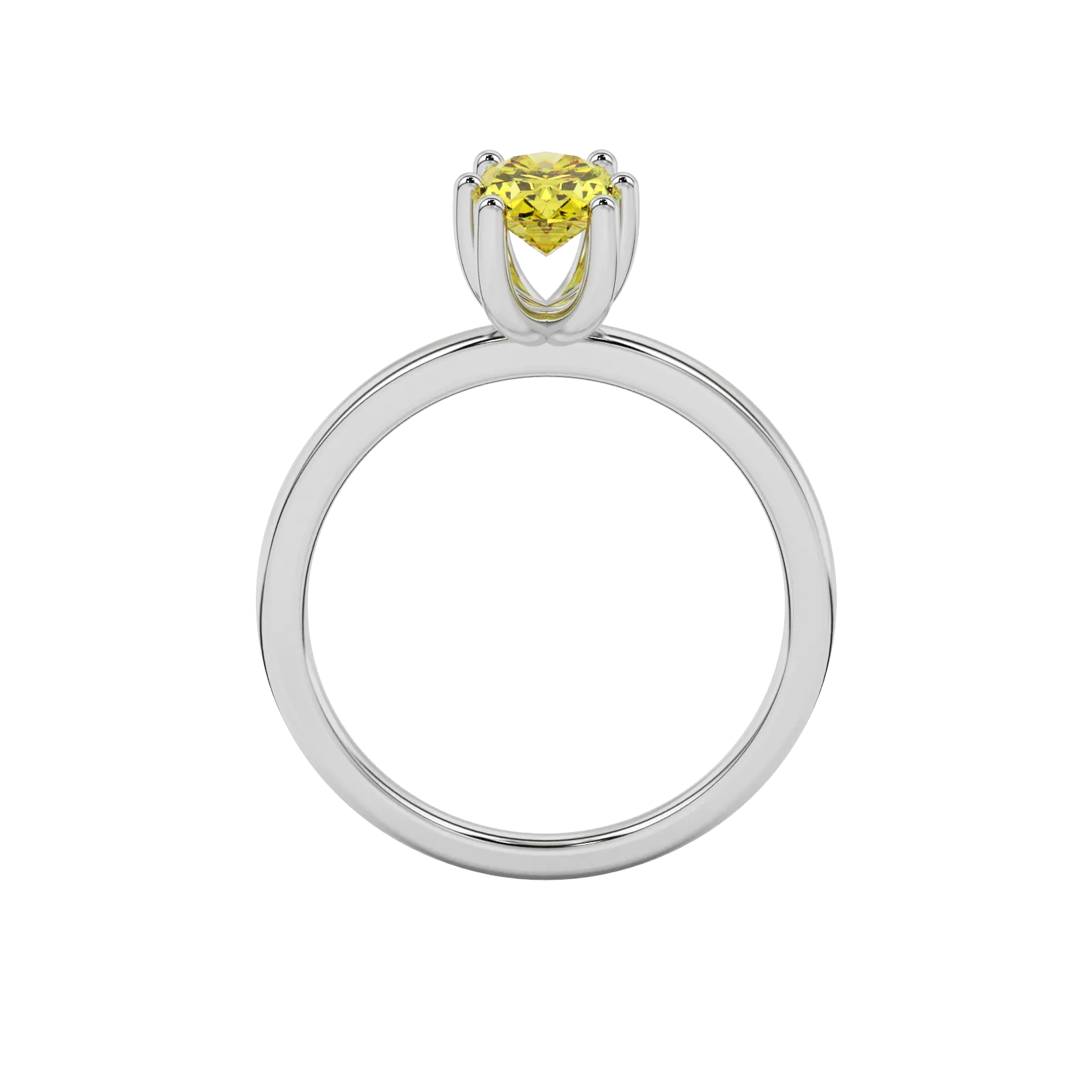 Oval cut canary yellow gemstone ring, white gold six prong setting.