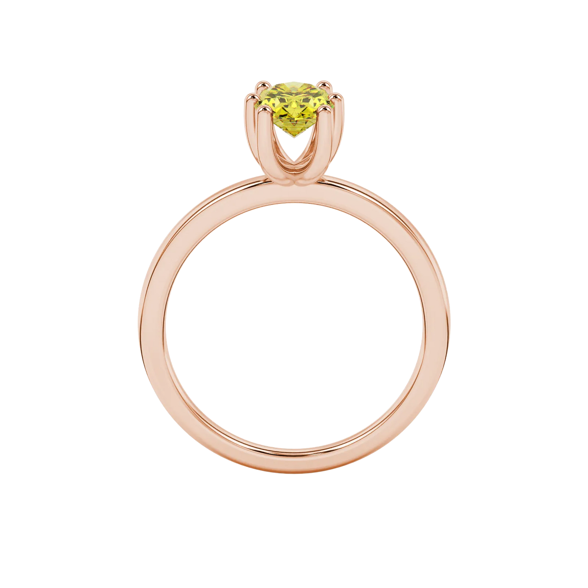 Oval cut canary yellow gemstone ring, rose gold six prong setting.