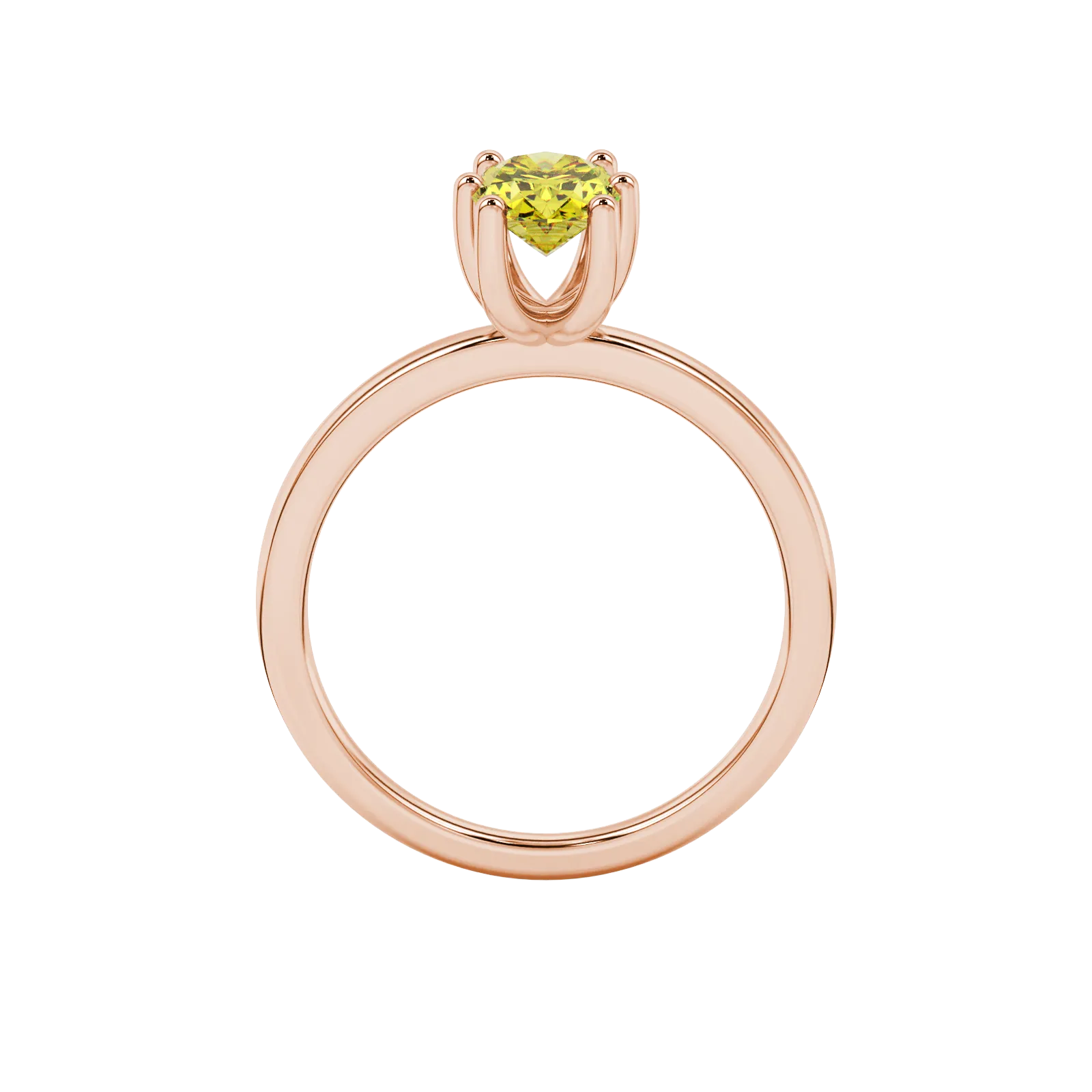 Oval cut canary yellow gemstone ring, rose gold six prong setting.