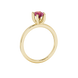 Side profile, yellow gold raspberry red ring, six prong gallery.