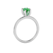 Side profile, white gold emerald green ring, six prong gallery.