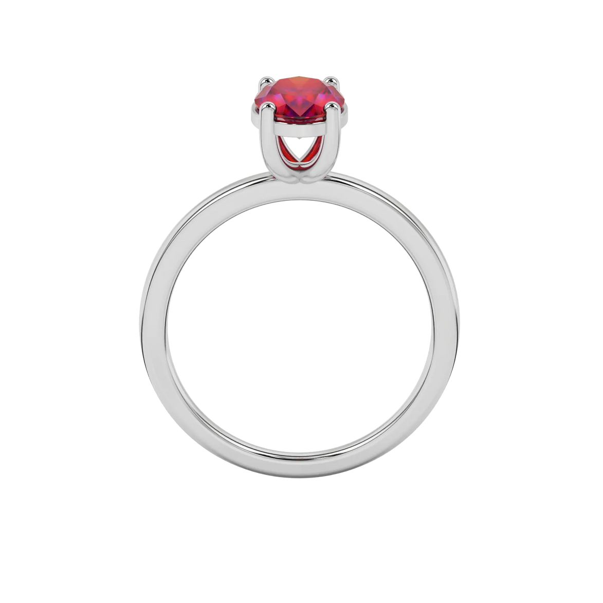 Oval cut raspberry red gemstone ring, white gold classic basket setting.