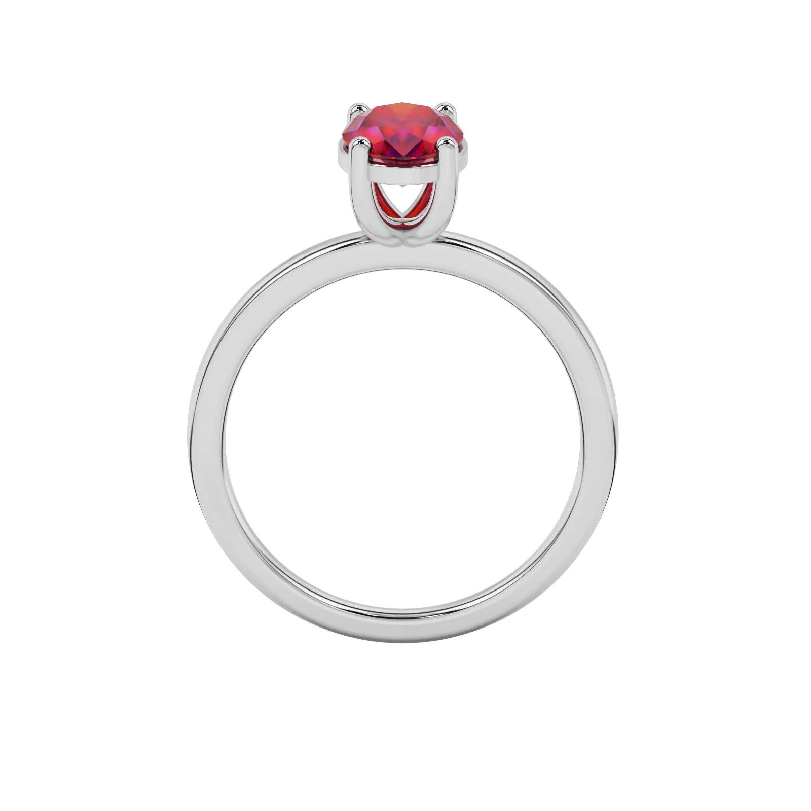 Oval cut raspberry red gemstone ring, white gold classic basket setting.