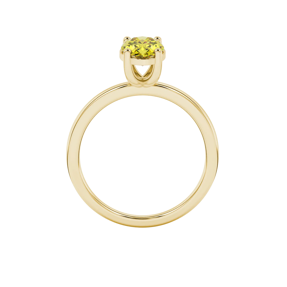 Oval cut canary yellow gemstone ring, yellow gold classic basket setting.