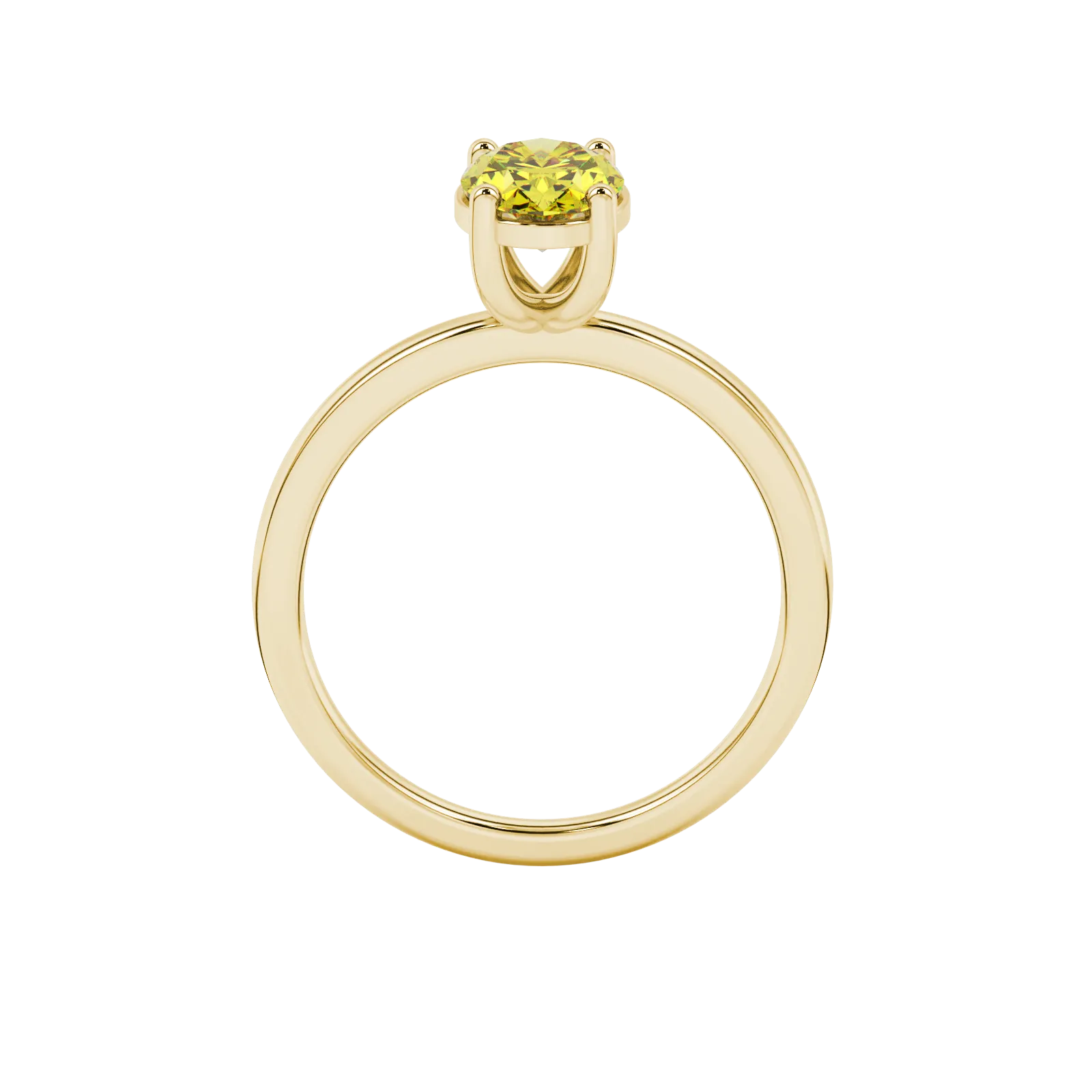 Oval cut canary yellow gemstone ring, yellow gold classic basket setting.