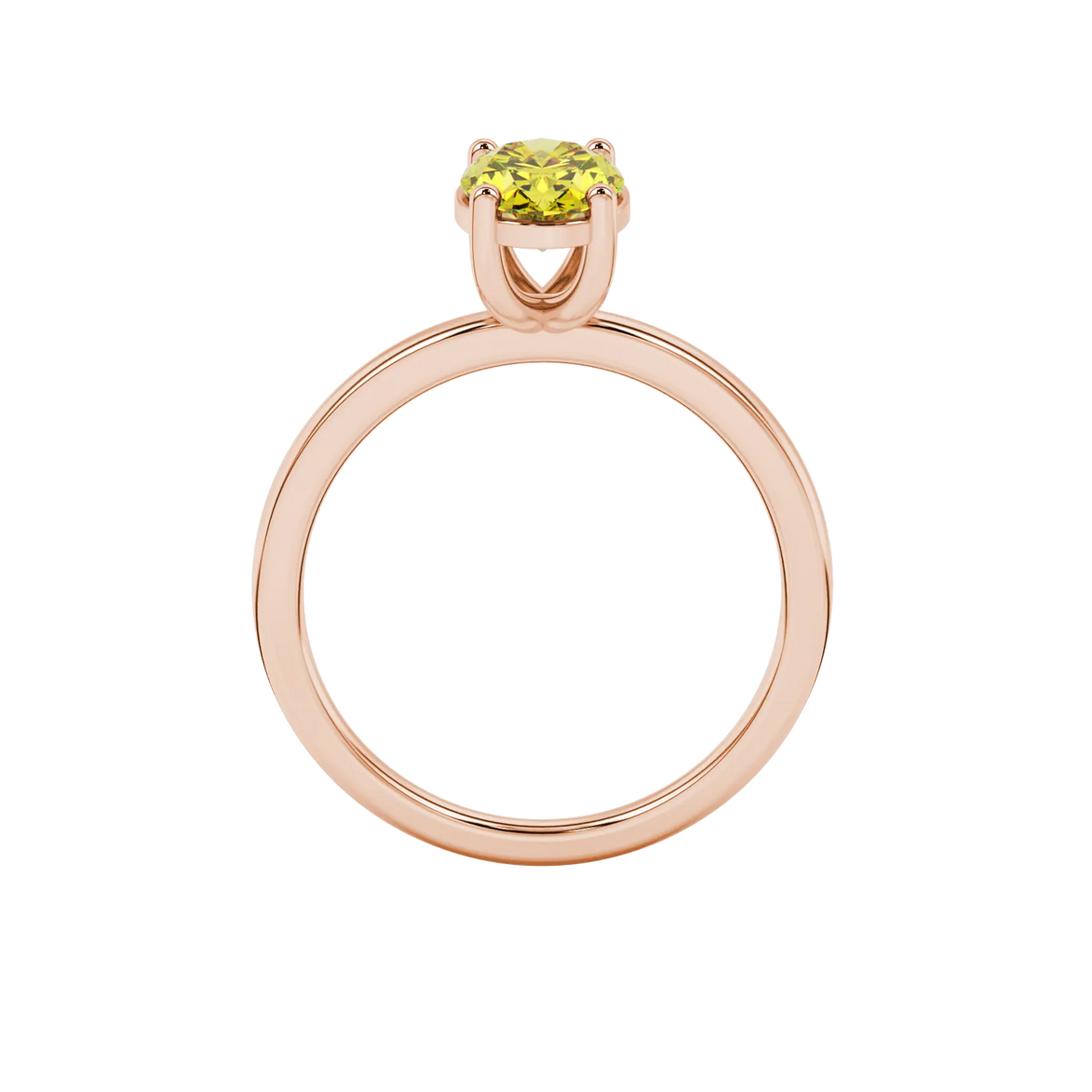 Oval cut canary yellow gemstone ring, rose gold classic basket setting.