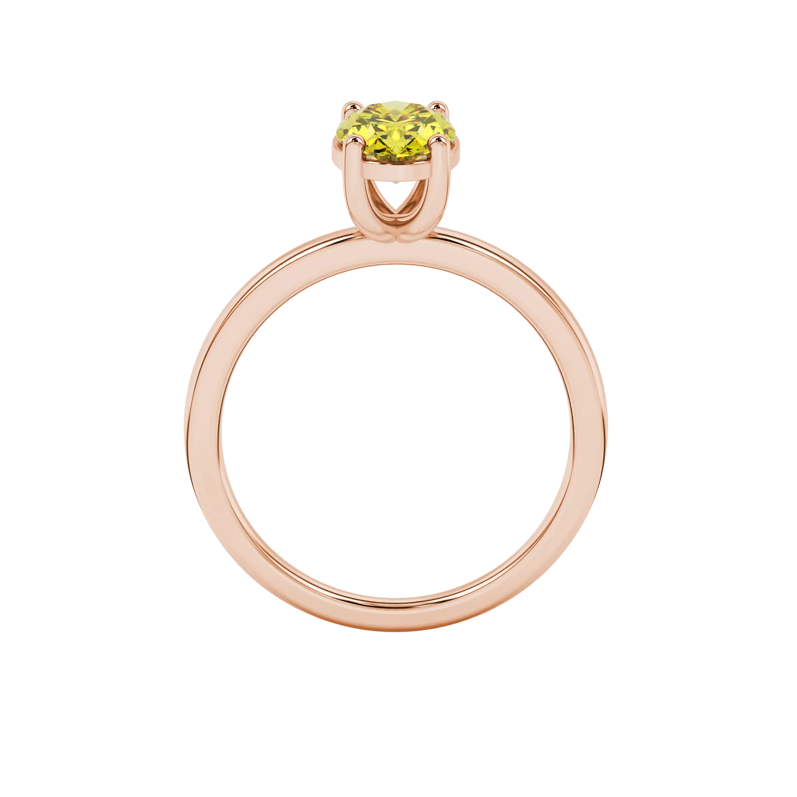 Oval cut canary yellow gemstone ring, rose gold classic basket setting.