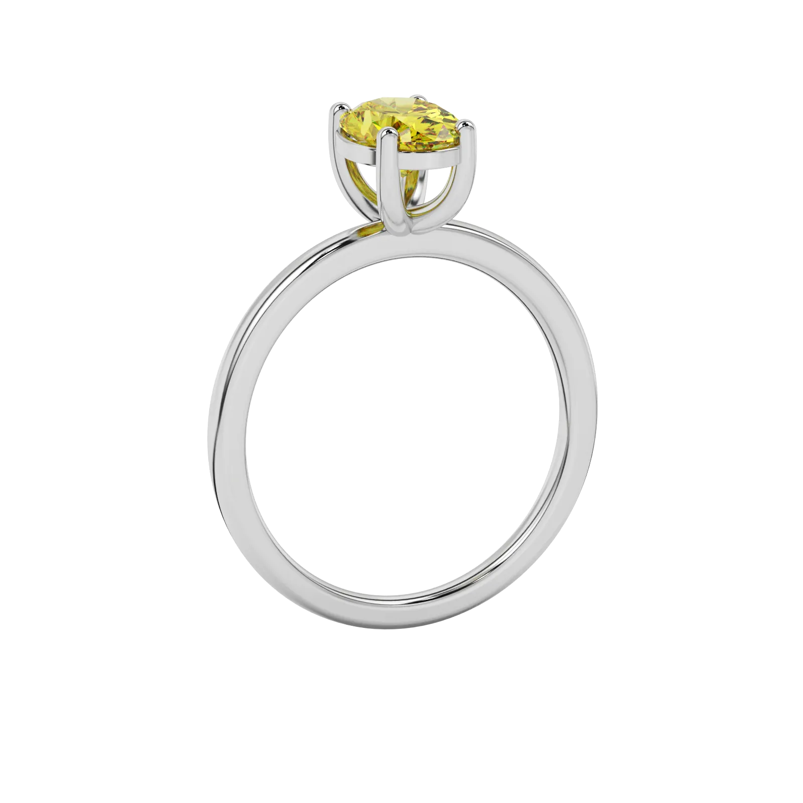 Side profile, white gold canary yellow ring, classic basket gallery.