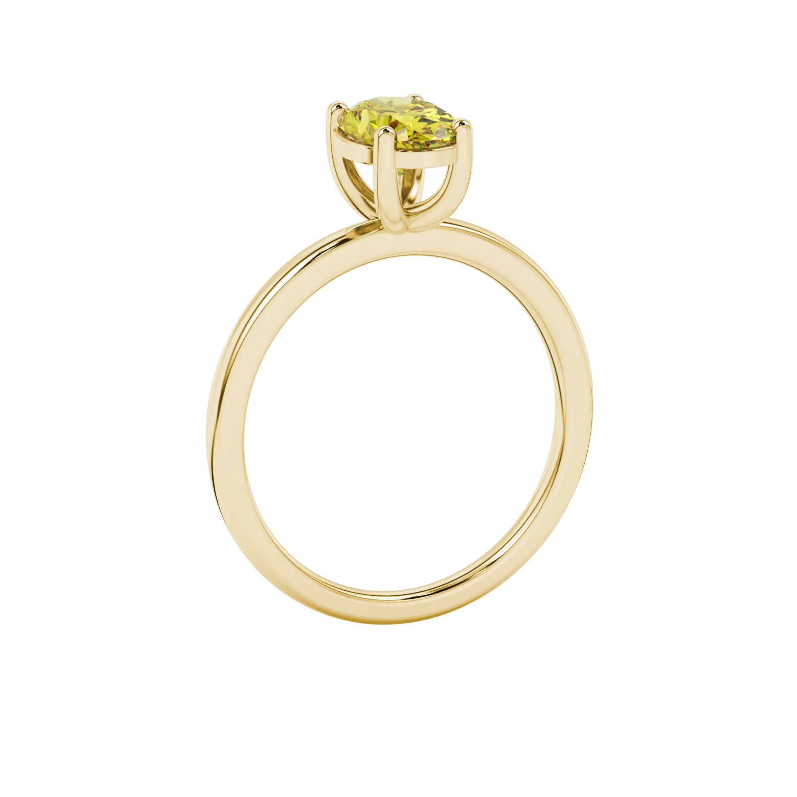 Side profile, yellow gold canary yellow ring, classic basket gallery.