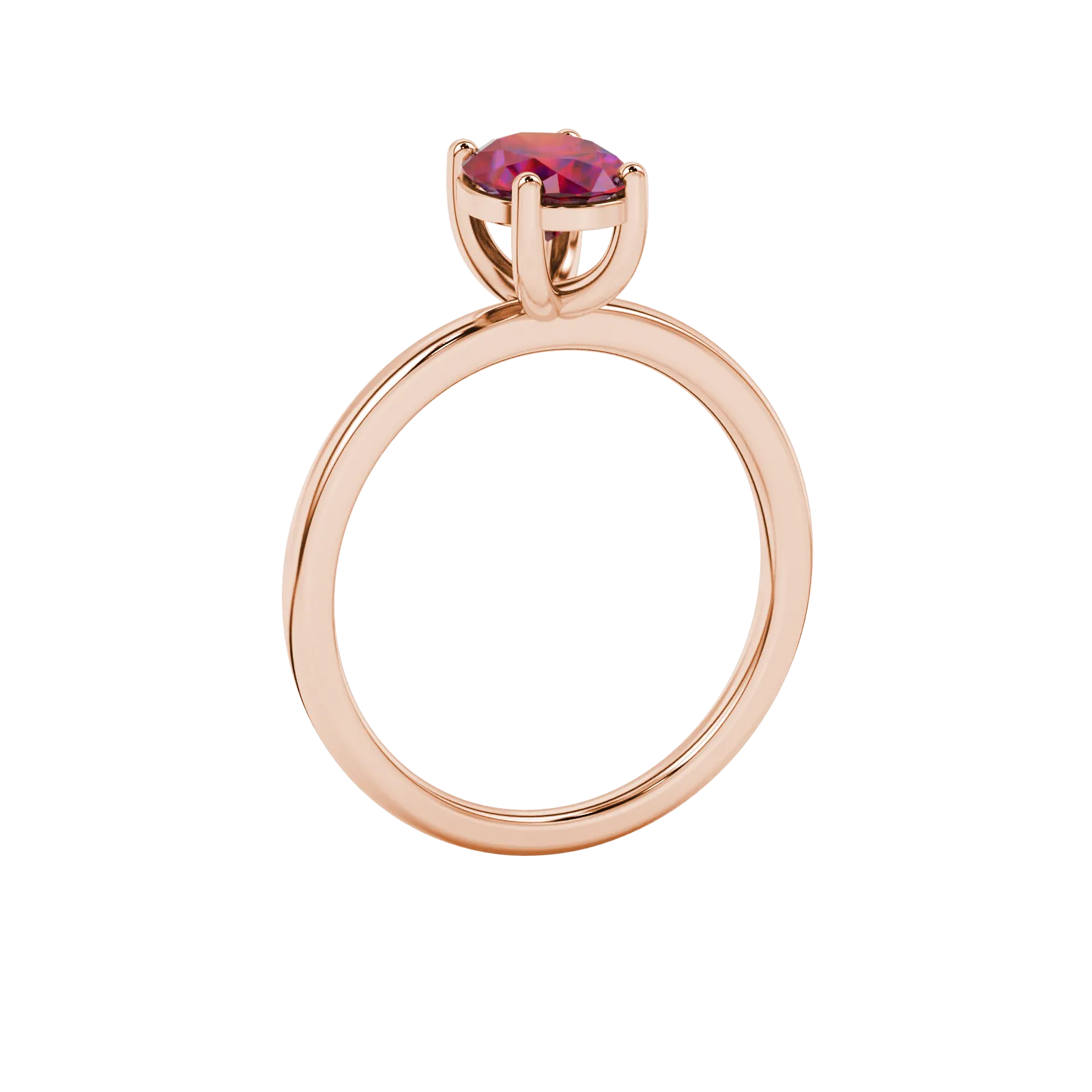 Side profile, rose gold raspberry red ring, classic basket gallery.