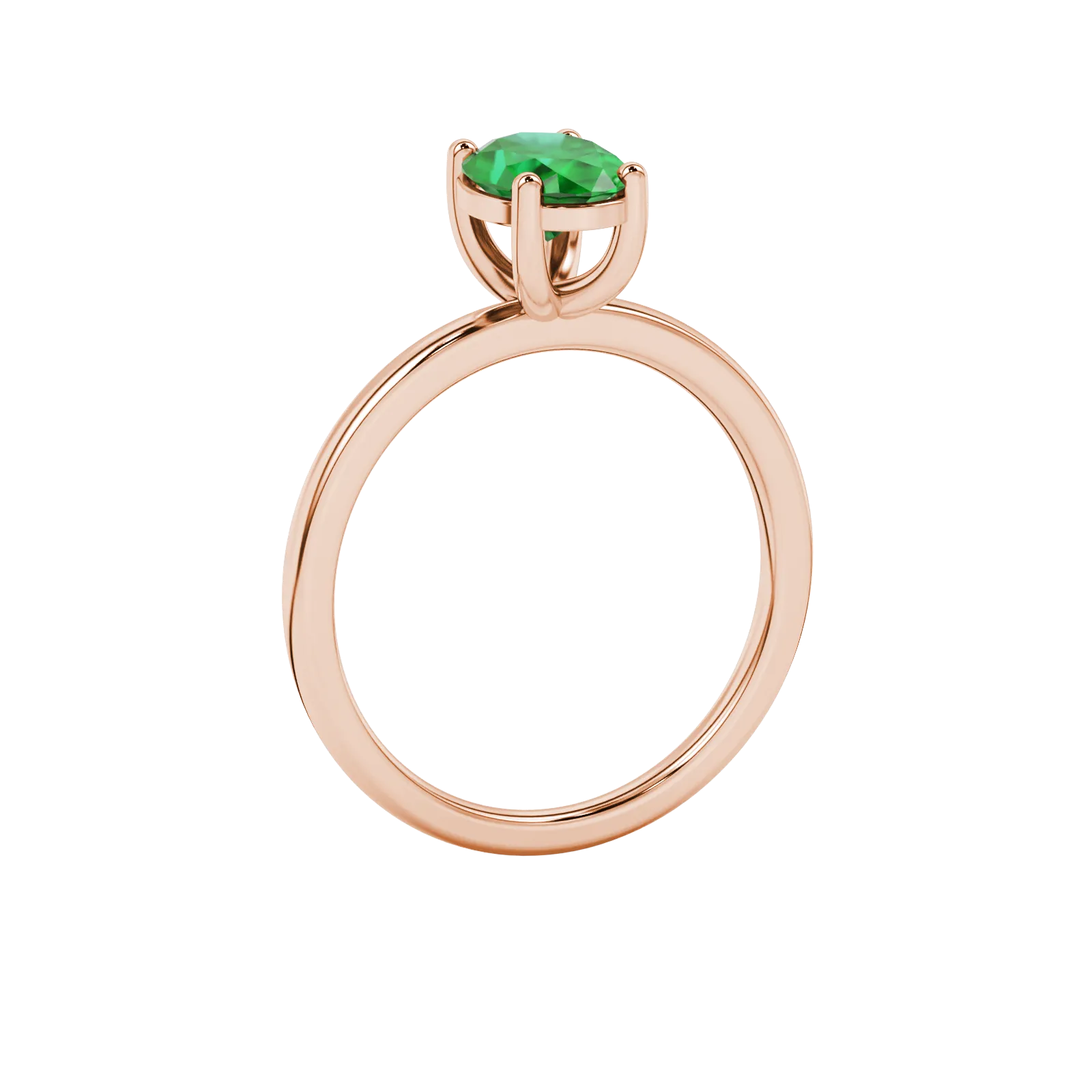 Side profile, rose gold emerald green ring, classic basket gallery.