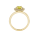 Oval cut canary yellow gemstone ring, yellow gold falling edge halo setting.