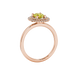 Side profile, rose gold canary yellow ring, falling edge halo gallery.