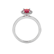 Oval cut raspberry red gemstone ring, white gold french pavé halo setting.