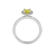 Oval cut canary yellow gemstone ring, white gold french pavé halo setting.