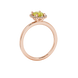 Side profile, rose gold canary yellow ring, french pavé halo gallery.