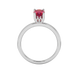 Oval cut raspberry red gemstone ring, white gold lotus basket setting.