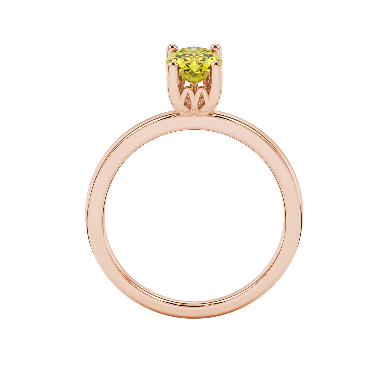 Oval cut canary yellow gemstone ring, rose gold lotus basket setting.