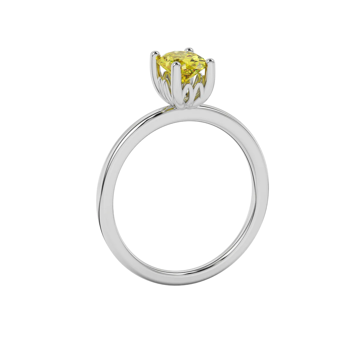 Side profile, white gold canary yellow ring, lotus basket gallery.