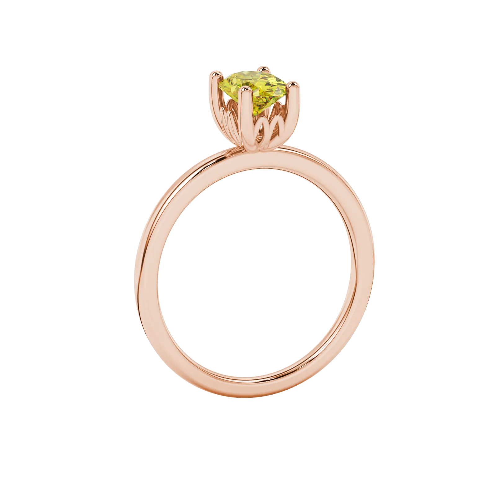 Side profile, rose gold canary yellow ring, lotus basket gallery.