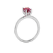 Side profile, white gold raspberry red ring, lotus basket gallery.