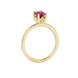 Side profile, yellow gold raspberry red ring, lotus basket gallery.