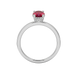Oval cut raspberry red gemstone ring, white gold pavé basket setting.