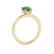Side profile, yellow gold emerald green ring, pavé basket gallery.