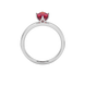 Oval cut raspberry red gemstone ring, white gold scalloped six prong setting.