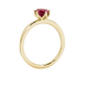 Side profile, yellow gold raspberry red ring, scalloped six prong gallery.