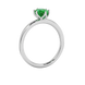 Side profile, white gold emerald green ring, scalloped six prong gallery.