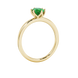 Side profile, yellow gold emerald green ring, scalloped six prong gallery.