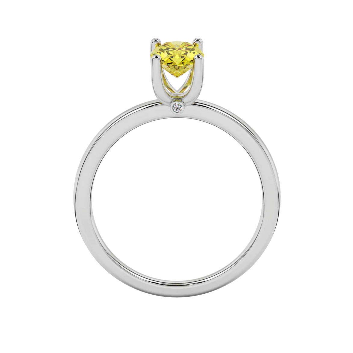 Oval cut canary yellow gemstone ring, white gold surprise diamond setting.