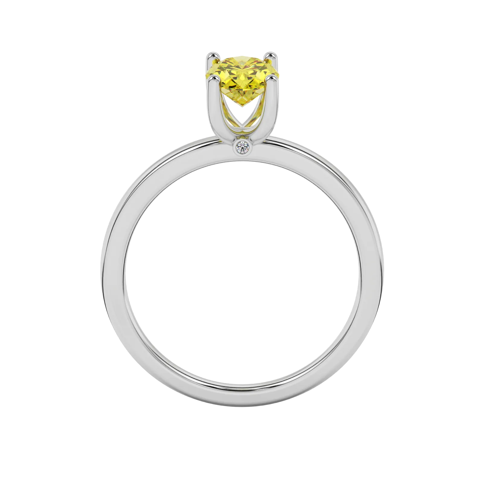 Oval cut canary yellow gemstone ring, white gold surprise diamond setting.