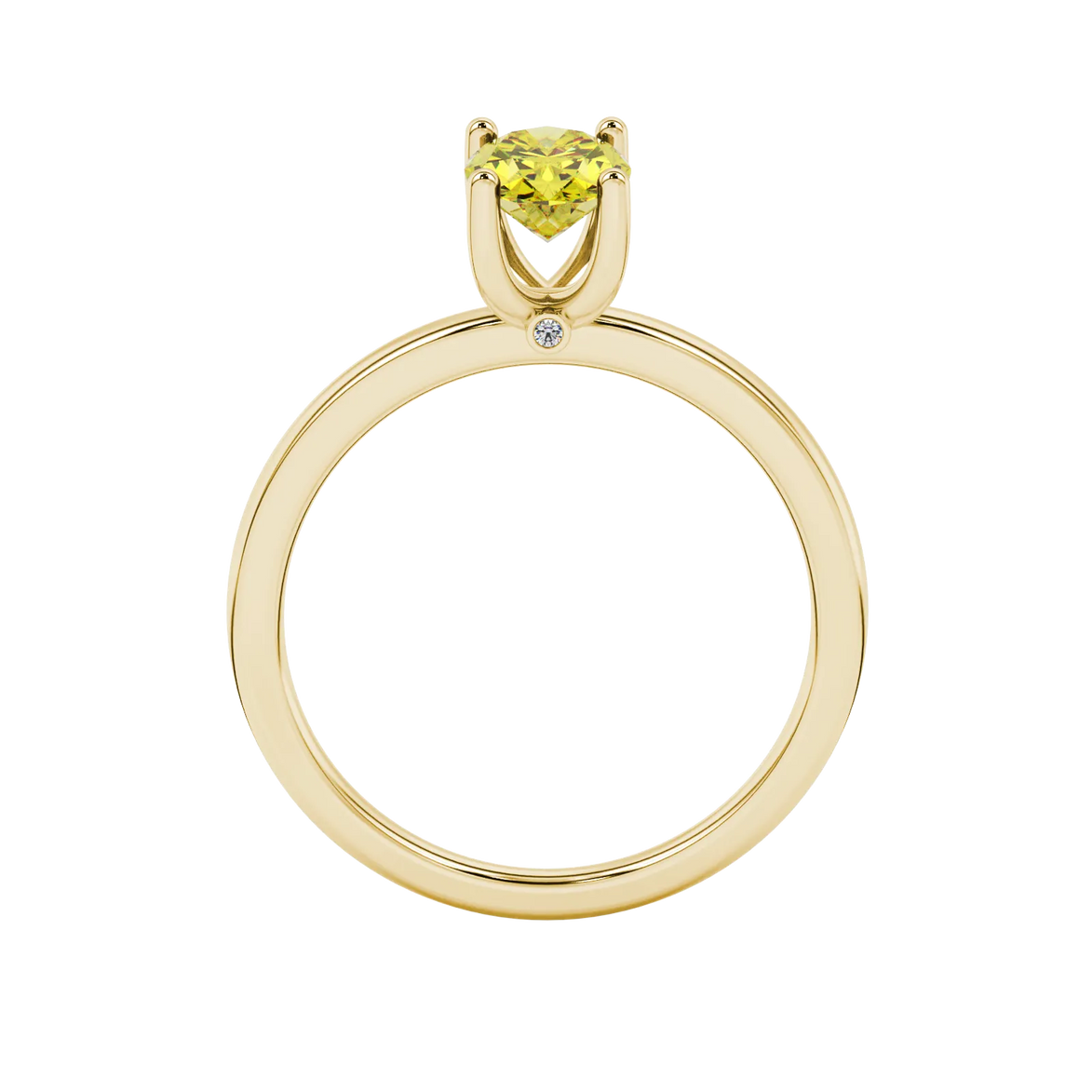 Oval cut canary yellow gemstone ring, yellow gold surprise diamond setting.