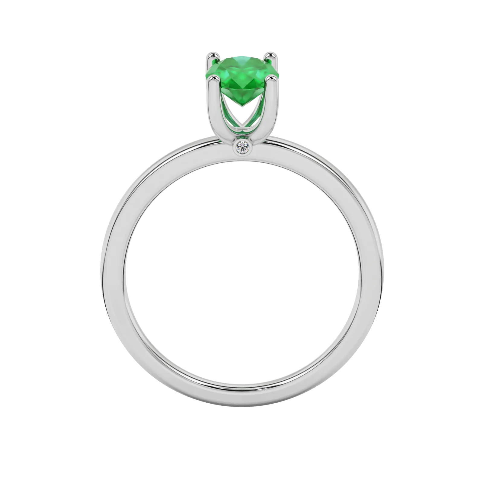 Oval cut emerald green gemstone ring, white gold surprise diamond setting.