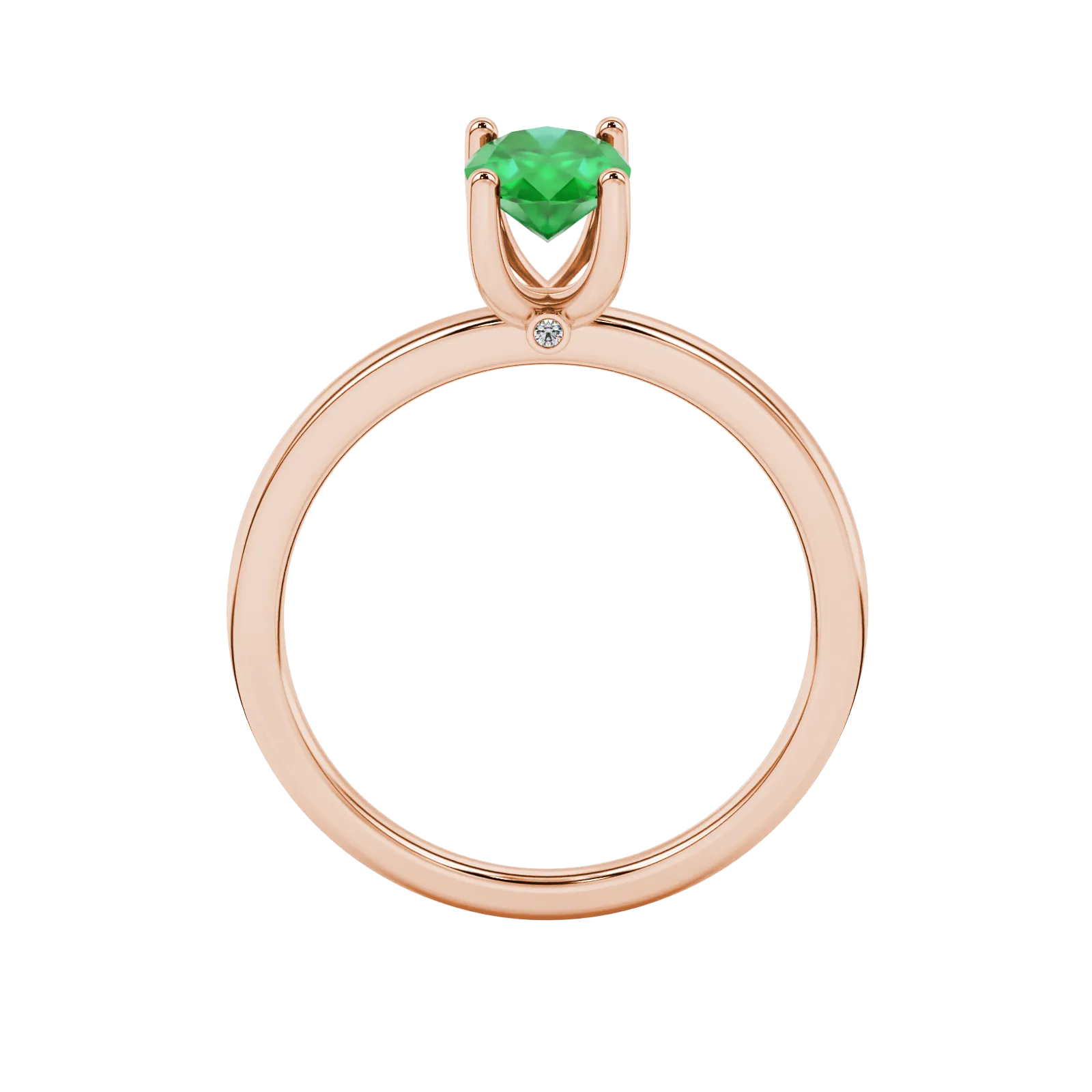 Oval cut emerald green gemstone ring, rose gold surprise diamond setting.