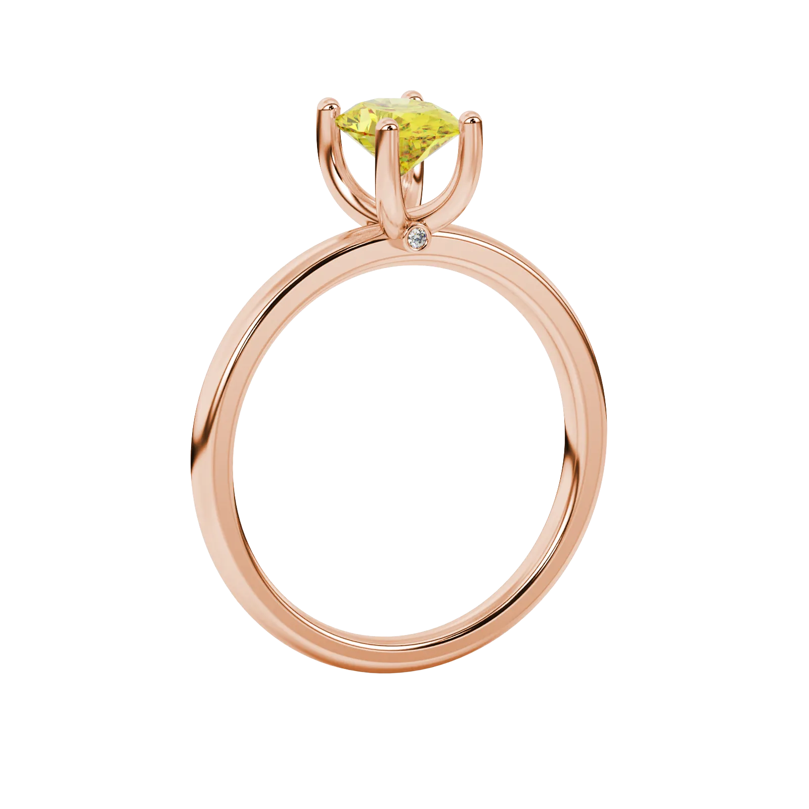 Side profile, rose gold canary yellow ring, surprise diamond gallery.