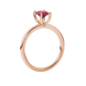 Side profile, rose gold raspberry red ring, surprise diamond gallery.