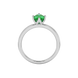 Oval cut emerald green gemstone ring, white gold tulip basket setting.