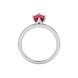 Oval cut raspberry red gemstone ring, white gold tulip basket setting.