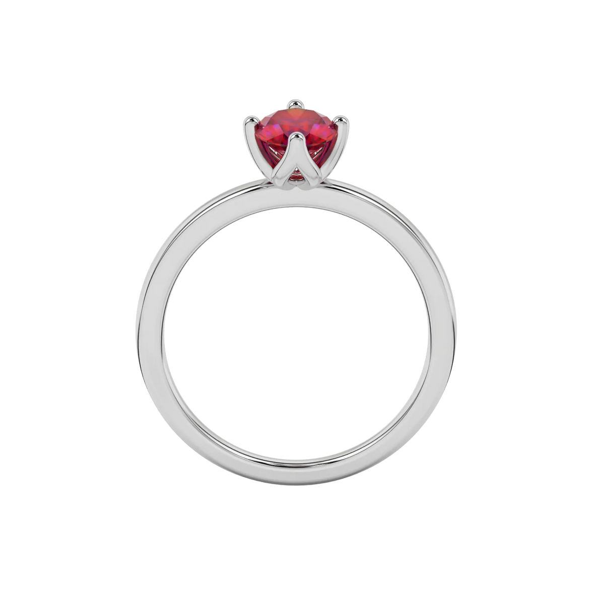 Oval cut raspberry red gemstone ring, white gold tulip basket setting.