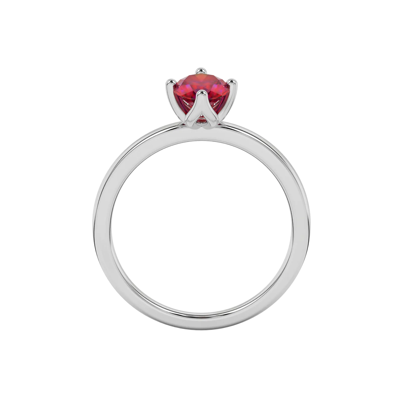 Oval cut raspberry red gemstone ring, white gold tulip basket setting.