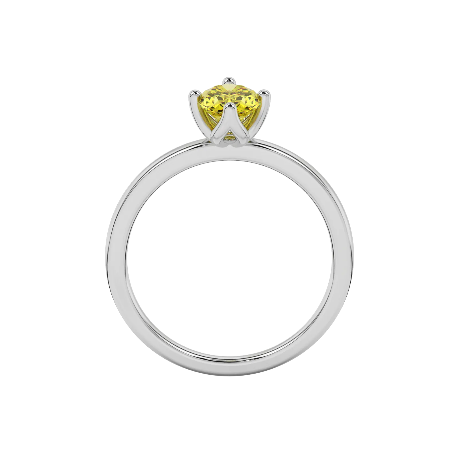 Oval cut canary yellow gemstone ring, white gold tulip basket setting.