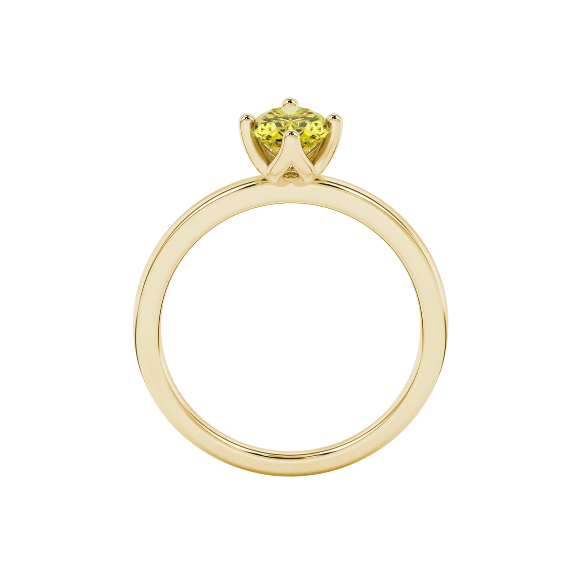 Oval cut canary yellow gemstone ring, yellow gold tulip basket setting.