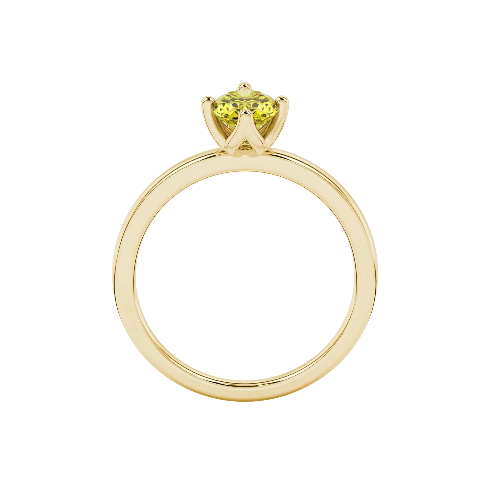 Oval cut canary yellow gemstone ring, yellow gold tulip basket setting.