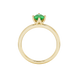 Oval cut emerald green gemstone ring, yellow gold tulip basket setting.
